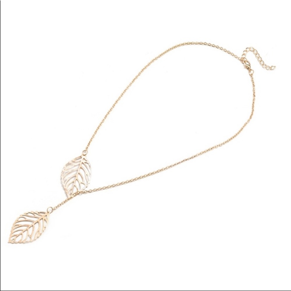 Double Leaf Delicate Gold Necklace